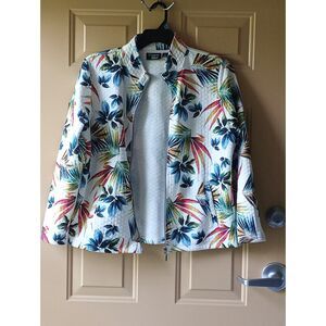 Onque Casual Tropical Floral Quilted Zip-Up Jacket, Large